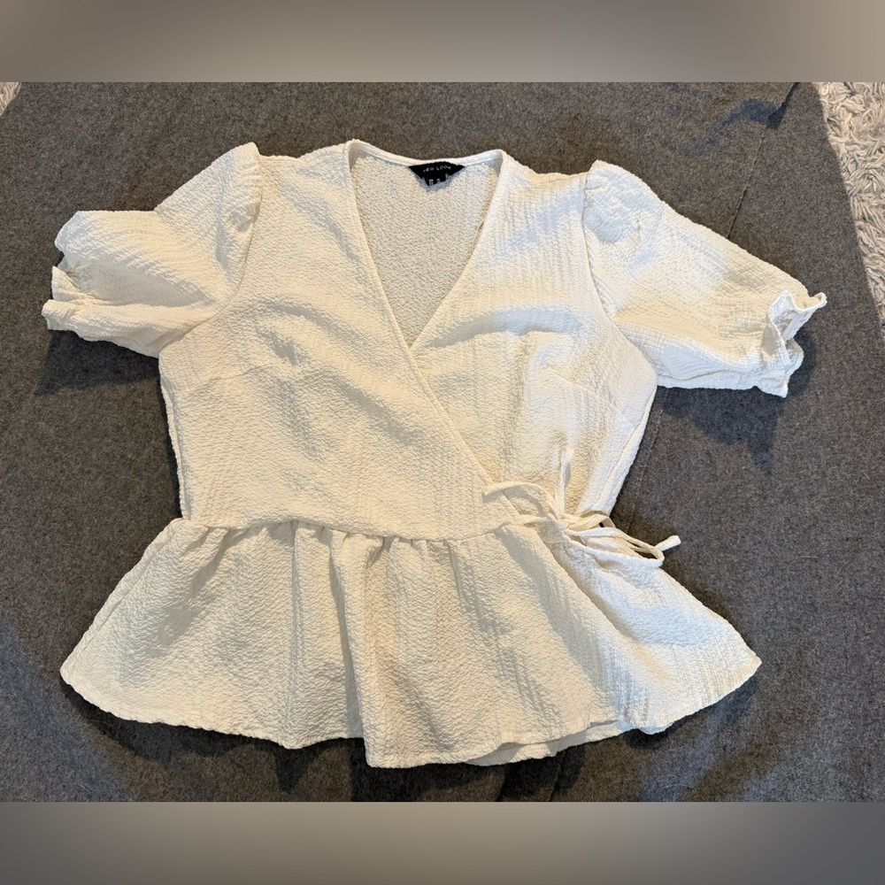 New Look Cream Textured Wrap Blouse